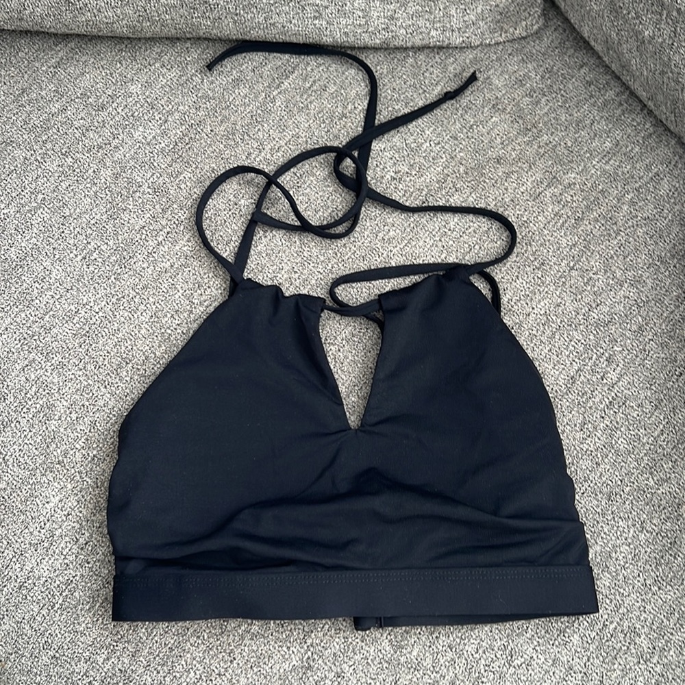 Athleta Black High Neck Keyhole Bikini Top